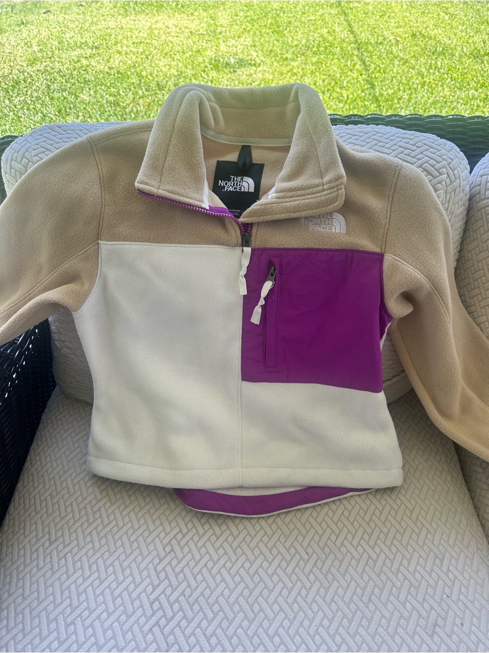 The North Face Fleece Pullover in Cream, Tan & Purple